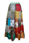 Womens Patchwork Maxi Skirt, Beach Hippy Recycle Silk Sari Gypsy Skirt S/M