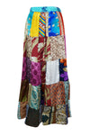 Womens Maxi Skirt, Pink Lemonade Summer Skirt, Recycle Silk Patchwork Skirts S/M/L