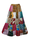 Womens Berry Crush Maxi Skirt, Patchwork Recycle Silk Skirts Handmade Beach Skirts SML