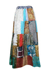 Womens Summer Patchwork Skirt, Blue Recycle Silk Sari Beach Festival Retro Skirts SM