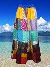 Womens Ice Blue Summer Maxi Skirt, Beach Patchwork Recycle Silk Sari Gypsy Skirts S/M/L