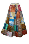 Womens Gypsy Maxi Skirt, Dusky Orange Patchwork Beach Flare Festival Skirts SML