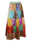 Womens Gypsy Maxi Skirt, Coral Encore Patchwork Printed Beach Flare Hippy Festival Skirts SML
