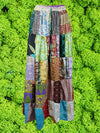 Womens Beach Maxi Skirt, Saga Green Summer Skirts, Recycle Silk Patchwork Skirt S/M