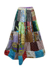 Womens Beach Maxi Skirt, Saga Green Summer Skirts, Recycle Silk Patchwork Skirt S/M