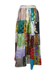 Womens Beach Maxi Skirt, Saga Green Summer Skirts, Recycle Silk Patchwork Skirt S/M