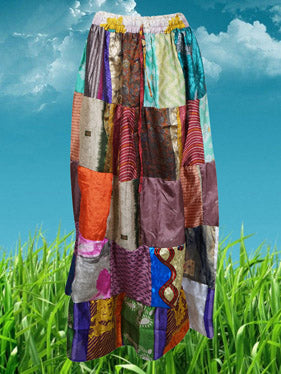 Womens Spicy Mocha Hippy Skirt Maxi Skirt, Patchwork Beach Festival Skirts S/M/L