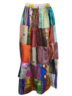 Womens Spicy Mocha Hippy Skirt Maxi Skirt, Patchwork Beach Festival Skirts S/M/L