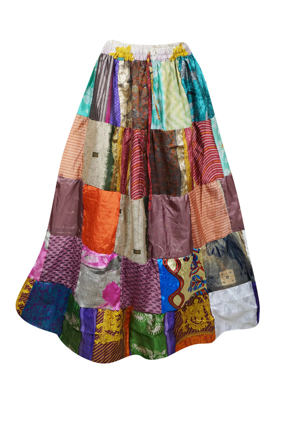 Womens Spicy Mocha Hippy Skirt Maxi Skirt, Patchwork Beach Festival Skirts S/M/L