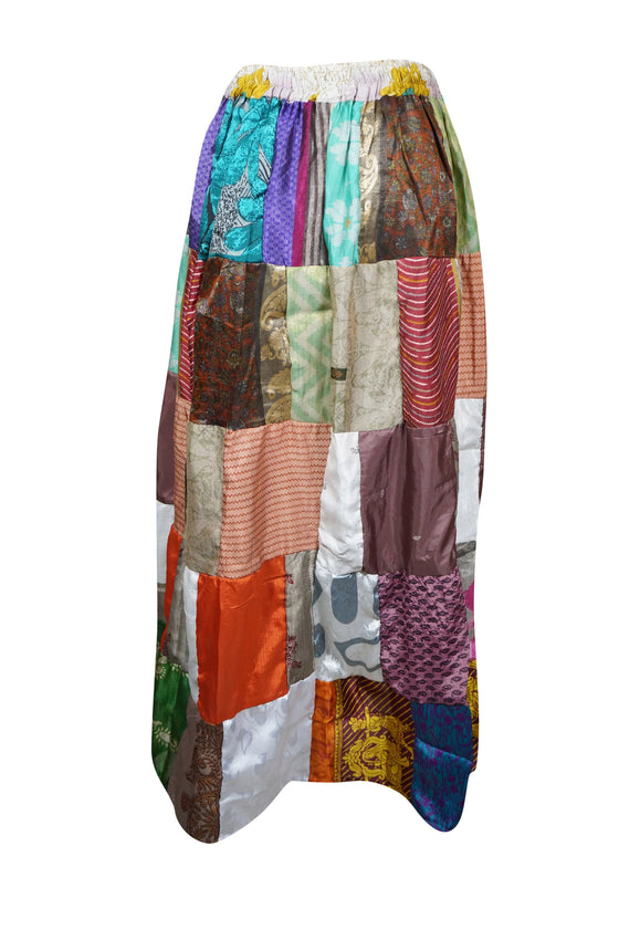 Womens Spicy Mocha Hippy Skirt Maxi Skirt, Patchwork Beach Festival Skirts S/M/L