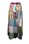 Womens Flared Maxi Skirt, Molto Mauve Patchwork Recycle Silk Gypsy Festival Skirts S/M/L