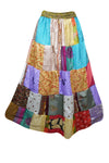 Womens Beach Festival Retro Summer Patchwork Skirt, multi blue Recycle Silk Sari Skirts S/M