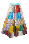 Womens Retro Style Beach Patchwork Skirt, Blushing Harmony Recycle Silk Maxi Skirts S/M/L