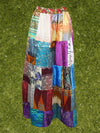 Womens Summer Maxi Skirt, Purple Prelude Patchwork Recycle Silk Sari Flared Skirts S/M/L