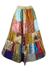 Womens Flare Maxi Skirt, Multi Blue Summer Skirt, Recycle Silk, Patchwork Skirt SML