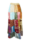 Womens Flare Maxi Skirt, Multi Blue Summer Skirt, Recycle Silk, Patchwork Skirt SML