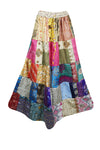 Womens Summer Patchwork Skirt, Multicolor, Recycle Silk, Beach Festival, Retro Skirts SML