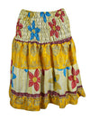 Womens Summer Skirt, Multi Yellow Beach Hippy Recycle Silk Sari Gypsy Skirts S/M