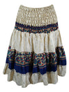 Womens Summer Ruched Elastic Skirt, White  Beach Hippy Recycle Silk  Skirts S/M