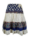 Womens Summer Ruched Elastic Skirt, White  Beach Hippy Recycle Silk  Skirts S/M