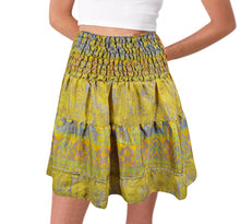  Womens Summer Ruched Short Skirt Yellow Beach Recycle Silk Skirts S/M