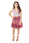 Women's Pink Boho Ruched Skirt – Recycled Silk Summer Beach Skirt with Elastic Waist S/M