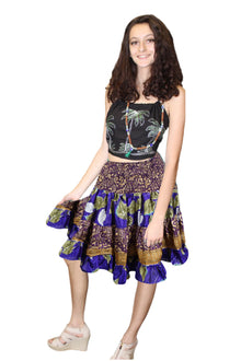  Purple Boho Ruched Skirt – Recycled Silk Maxi with Elastic Waist for Beach & Festival Vibes S/M