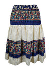 Womens Summer Ruched Elastic Skirt, White Beach Hippy Recycle Silk Skirts S/M