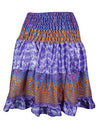 Boho Style Summer Ruched Elastic Skirt, Purple Beach Hippy Recycle Silk Skirts S/M