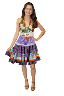  Boho Tiered Short Skirt for Women – Ruched Swing Skirt with Elastic Waist S/M