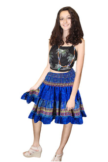  Sapphire Blue Ruched Boho Beach Skirt – Trendy Ruffle Hem for Summer Vibes S/M