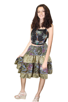  Women's Purple Floral Beige Mini Skirt Summer Ruched Elastic Skirt S/M