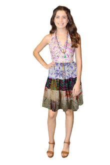 Summer Ruched Skirt, Colourful Beach Recycle Silk Skirts S/M