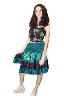  Womens Summer Ruched Tiffany Blue Beach Hippy Recycle Silk Skirts S/M