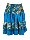 Womens Summer Ruched Elastic Skirt, Blue Beach Hippy Recycle Silk Skirts S/M