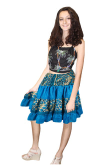  Womens Summer Skirt Blue Beach Recycle Silk Skirts S/M