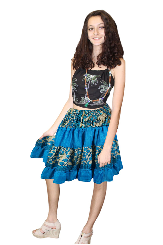 Womens Summer Skirt Blue Beach Recycle Silk Skirts S/M