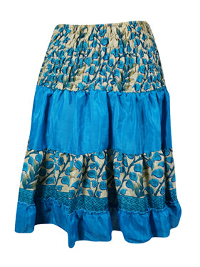 Womens Summer Skirt Blue Beach Recycle Silk Skirts S/M