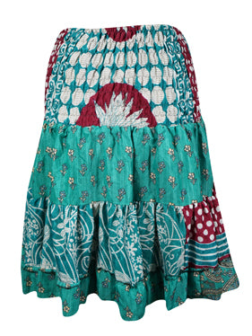 Ruched Skirt Sea Green Beach Recycle Silk Skirts S/M