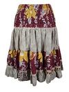 Boho Ruched Red Floral Beach Recycle Silk Skirts S/M