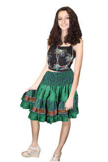  Women's High Waisted Floral Mini Skirt Ruched Forest Green Beach Summer Short Skirts S/M