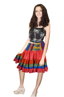  Women Summer Smocked Mini Skirt Elastic Red Beach Cover Up Skirts S/M