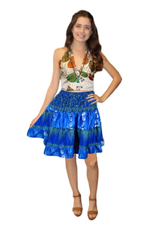  Women’s Summer Skirt – Dark Blue Recycled Silk Beach Skirt Smocked Waist S/M