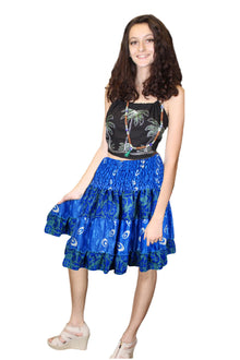  Women’s Dark Blue Recycled Silk Summer Skirt – Boho Beach Skirt with Elastic Waist S/M