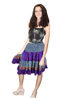  Women's Purple Floral Smocked Skirt – Recycled Silk Summer Beachwear S/M