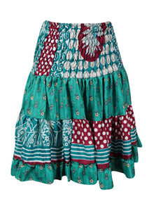  Ruched Skirt Pine Green Beach Recycle Silk Skirts S/M