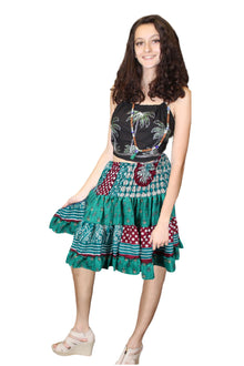  Women's Pine Green Ruched Skirt – Recycled Silk Summer Beach Skirt S/M