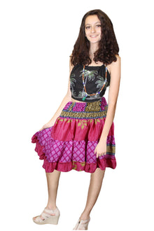  Women's Pink Ruched Recycled Silk Skirt – Elastic Waist Boho Hippy Summer Beach Skirt S/M S/M