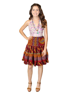  Women's Bohemian Mexican Red Ruffle Skirt – Flowy Short Beach Skirt with Festival Flair S/M