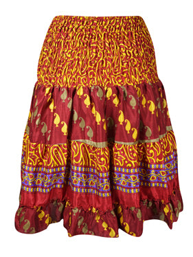 Womens Bohemiam Mexican Red Beach Ruffle Short Skirts S/M